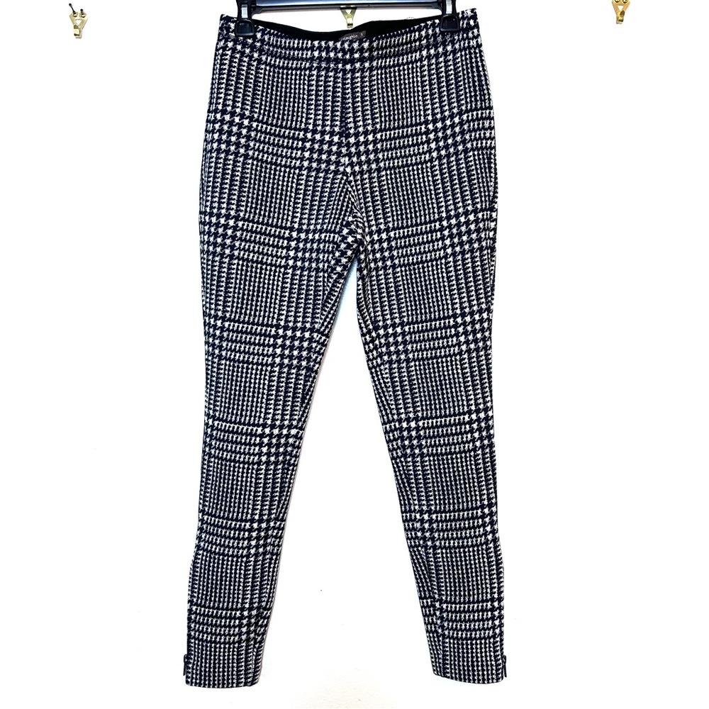 J.McLaughlin Houndstooth Black White Pull On Stretch Pants Ankle Zipper Size S